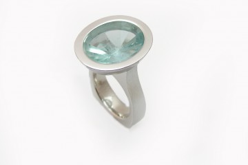 Custom Oval Aquamarine Gold Anniversary Ring
