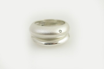 silver dome ring stack with diamond