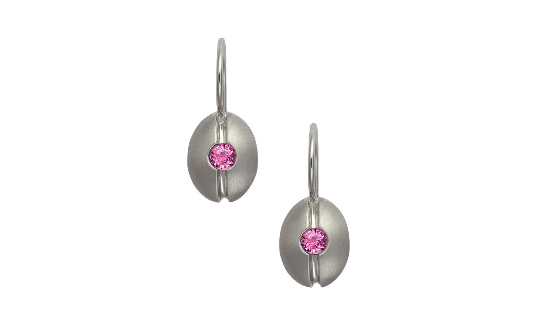 oval shepherd hook pink sapphire earrings