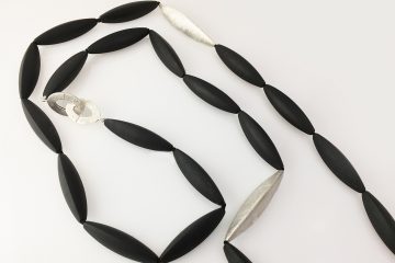 Long Black Onyx Necklace with Silver Elements