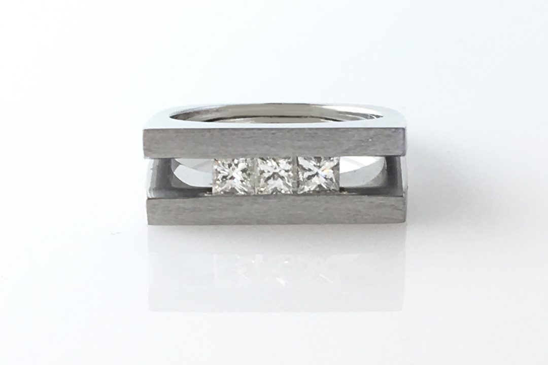 Custom Parallel Linear Princess Diamond Ring
