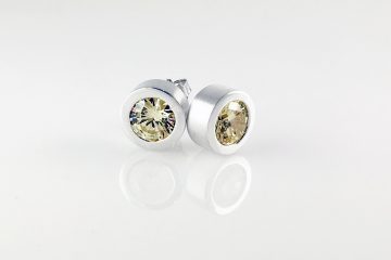 Custom Canary Diamond White Gold Bezel Stud Earrings
