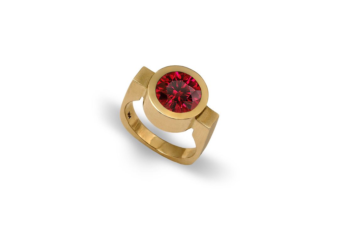 Lab Grown Ruby Gold Bezel Ring